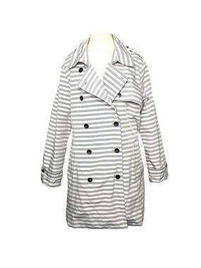 D Hayes Trench Coat Windbreaker Sz 2XL Gray White Striped Water repellant